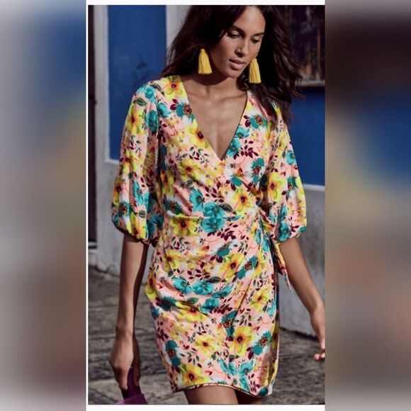 NWT $255 Aidan Mattox PRINTED COCKTAIL WRAP DRESS  Size 4 - Picture 2 of 4